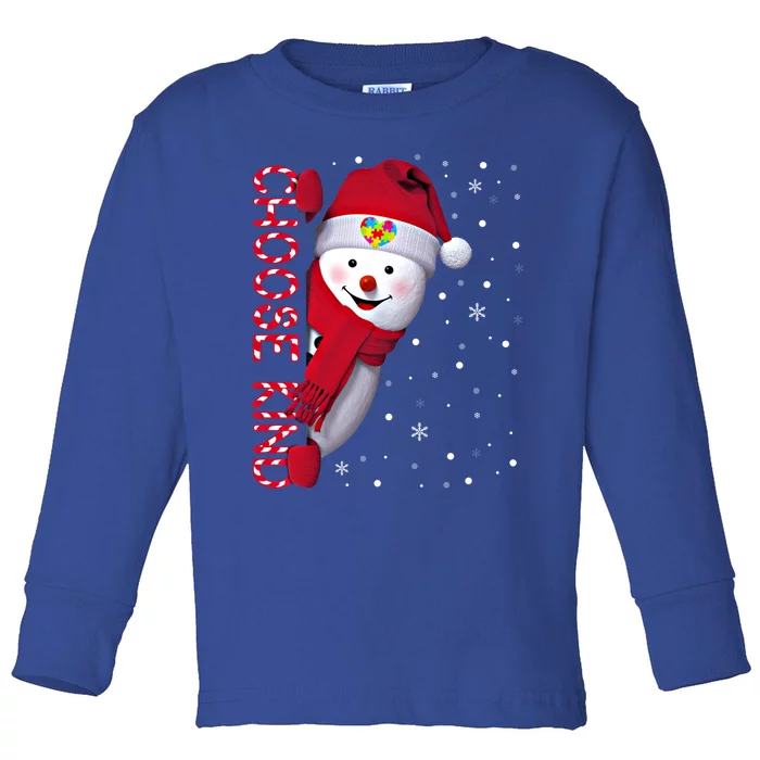 Christmas Autism Awareness Gift Choose Kind Snow Xmas Gift Toddler Long Sleeve Shirt