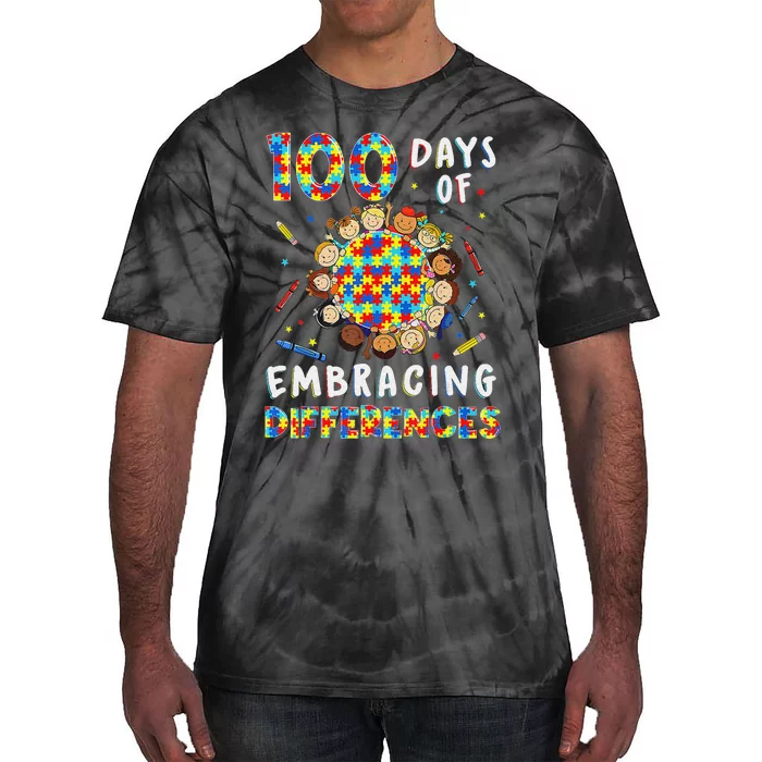 Cute Autism Awareness Embrace Differences 100 Days School Tie-Dye T-Shirt