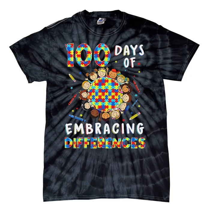 Cute Autism Awareness Embrace Differences 100 Days School Tie-Dye T-Shirt