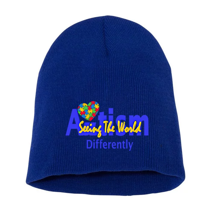 Cool Autism Awareness Autism Seeing The World Differently Gift Short Acrylic Beanie