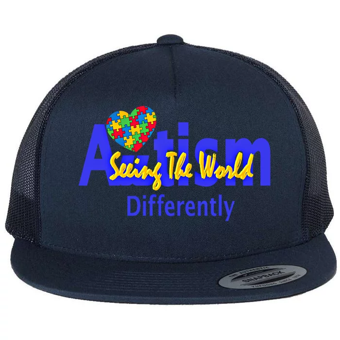 Cool Autism Awareness Autism Seeing The World Differently Gift Flat Bill Trucker Hat