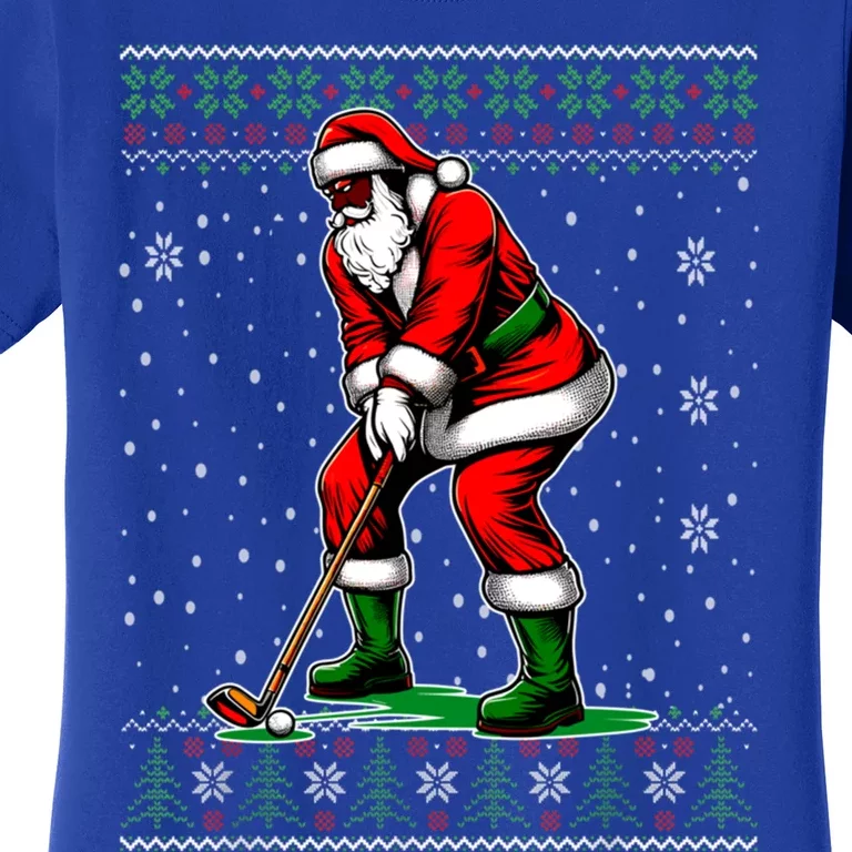 Christmas African American Santa Golf Ugly Christmas Sweater Gift Women's T-Shirt