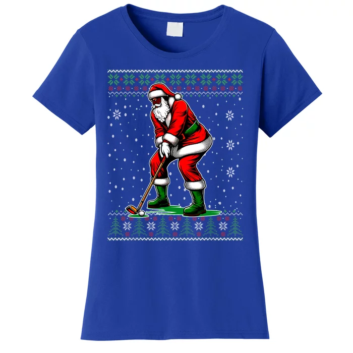 Christmas African American Santa Golf Ugly Christmas Sweater Gift Women's T-Shirt