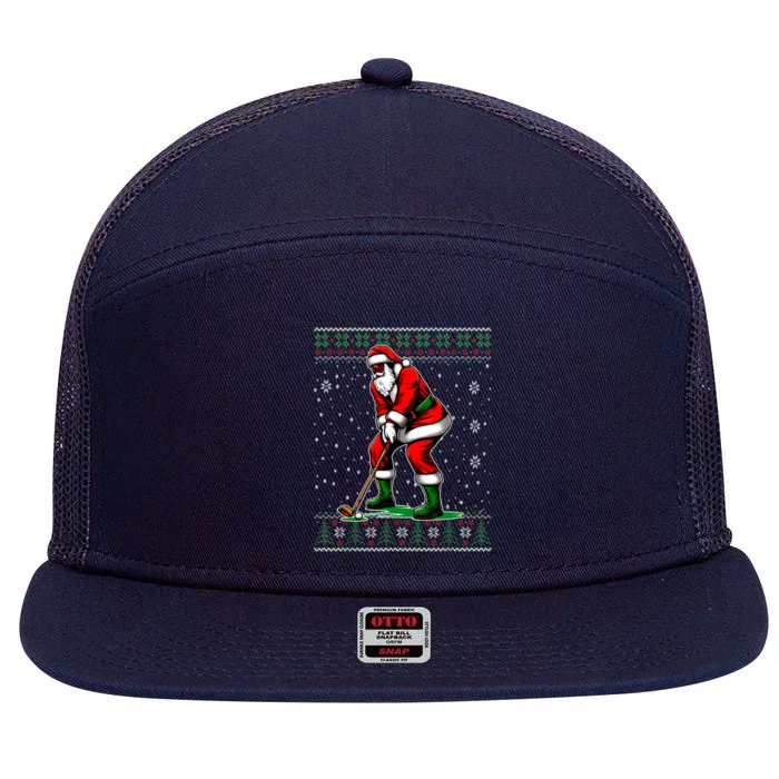 Christmas African American Santa Golf Ugly Christmas Sweater Gift 7 Panel Mesh Trucker Snapback Hat