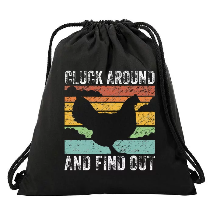 Cluck Around And Find Out Chicken Vintage Drawstring Bag