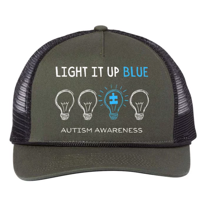 Cool Autism Awareness Gift Light It Up Blue Men Women Kid Toddler Blue Gift Retro Rope Trucker Hat Cap