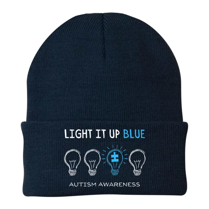 Cool Autism Awareness Gift Light It Up Blue Men Women Kid Toddler Blue Gift Knit Cap Winter Beanie