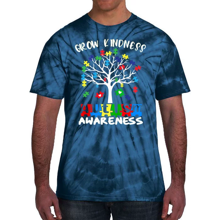 Cute Autism Awareness Tree Of Kindness Puzzle Pieces Tie-Dye T-Shirt