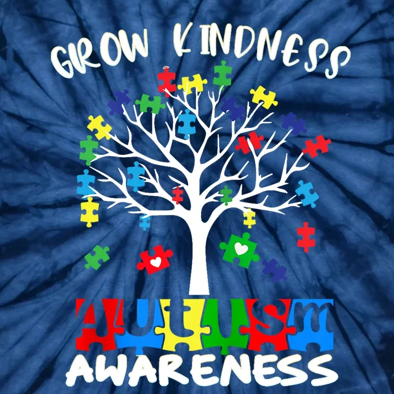 Cute Autism Awareness Tree Of Kindness Puzzle Pieces Tie-Dye T-Shirt