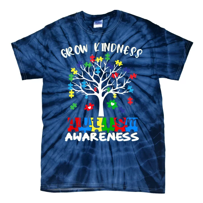 Cute Autism Awareness Tree Of Kindness Puzzle Pieces Tie-Dye T-Shirt