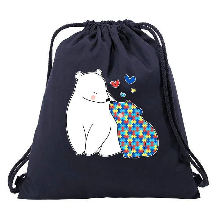 Cute Autism Awareness Polar Bear Puzzle Drawstring Bag