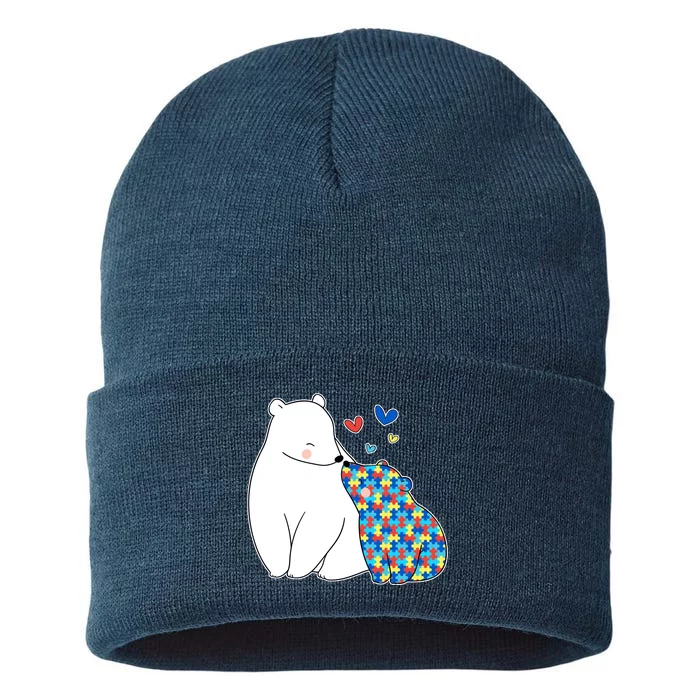 Cute Autism Awareness Polar Bear Puzzle Sustainable Knit Beanie