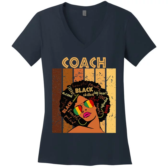 Coach Afro African American Women Black History Month Women's V-Neck T-Shirt