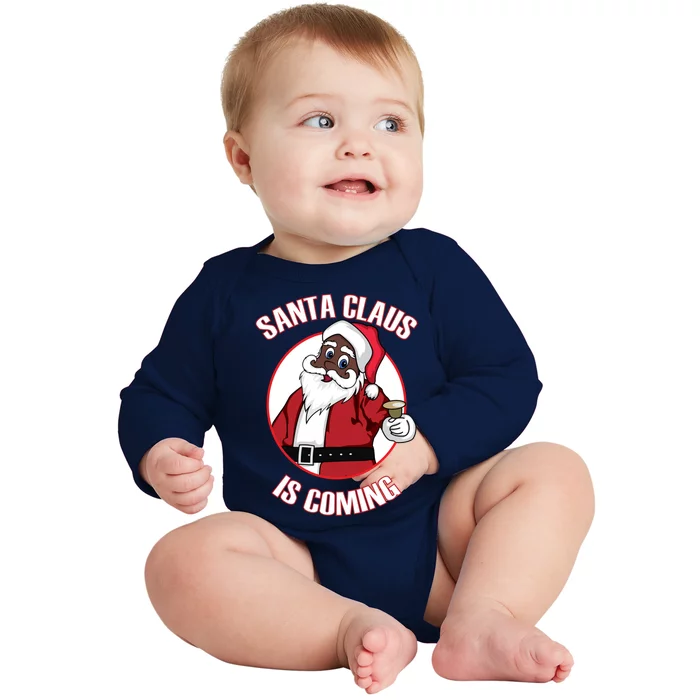 Christmas African American Santa Claus Is Coming Gift Baby Long Sleeve Bodysuit