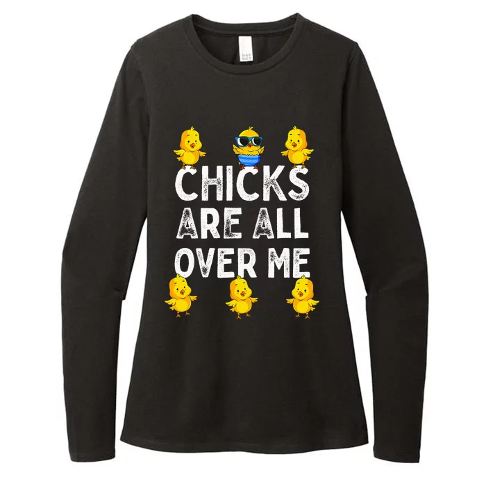 Chicks Are All Over Me Easter Funny Baby Chicken Womens CVC Long Sleeve Shirt