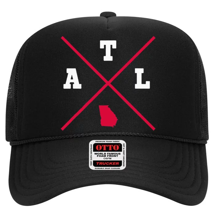 Classic ATL Atlanta Georgia Red Vintage State Outline High Crown Mesh Trucker Hat