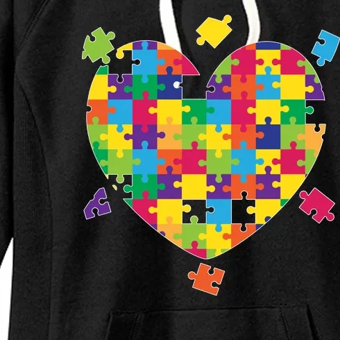 Cute Autism Awareness Rainbow Puzzle Pieces Heart Women's Fleece Hoodie