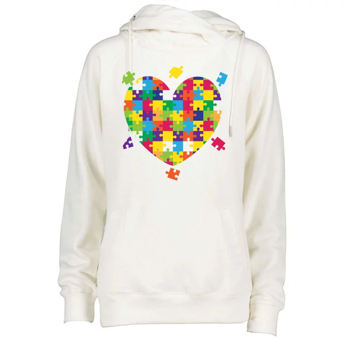 Cute Autism Awareness Rainbow Puzzle Pieces Heart Womens Funnel Neck Pullover Hood