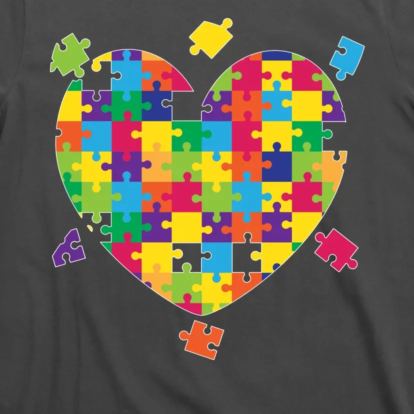 Cute Autism Awareness Rainbow Puzzle Pieces Heart T-Shirt