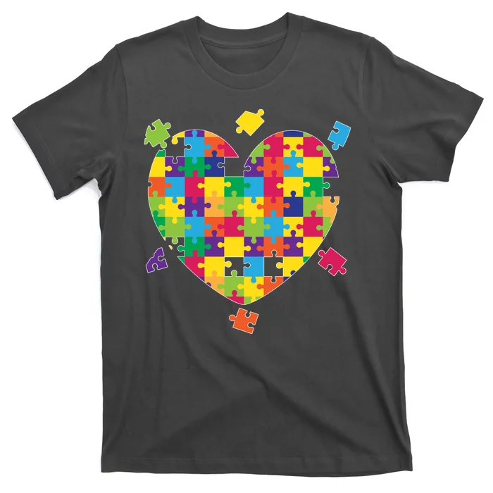 Cute Autism Awareness Rainbow Puzzle Pieces Heart T-Shirt