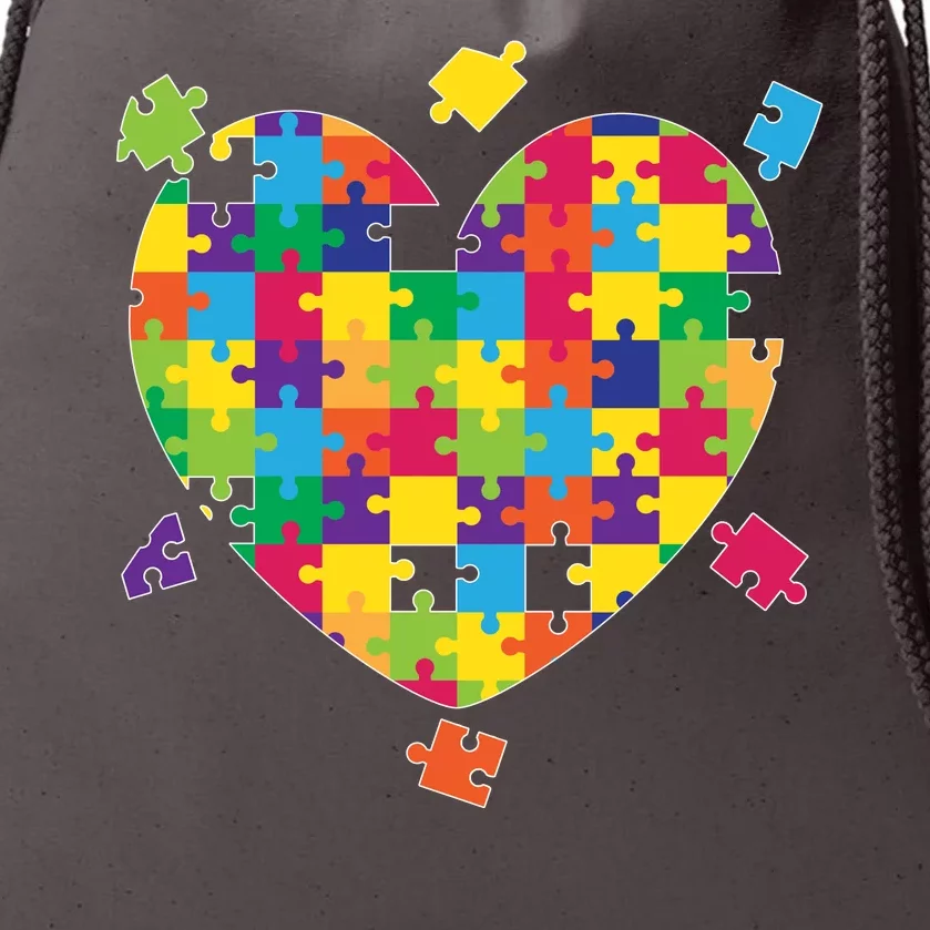 Cute Autism Awareness Rainbow Puzzle Pieces Heart Drawstring Bag