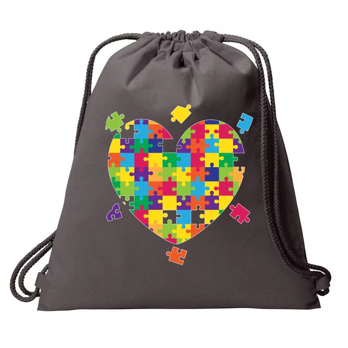 Cute Autism Awareness Rainbow Puzzle Pieces Heart Drawstring Bag