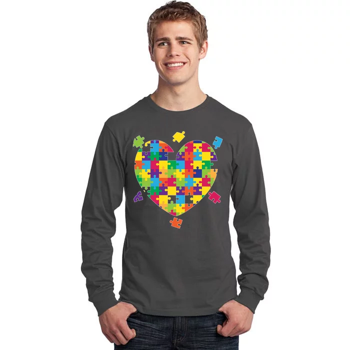 Cute Autism Awareness Rainbow Puzzle Pieces Heart Tall Long Sleeve T-Shirt