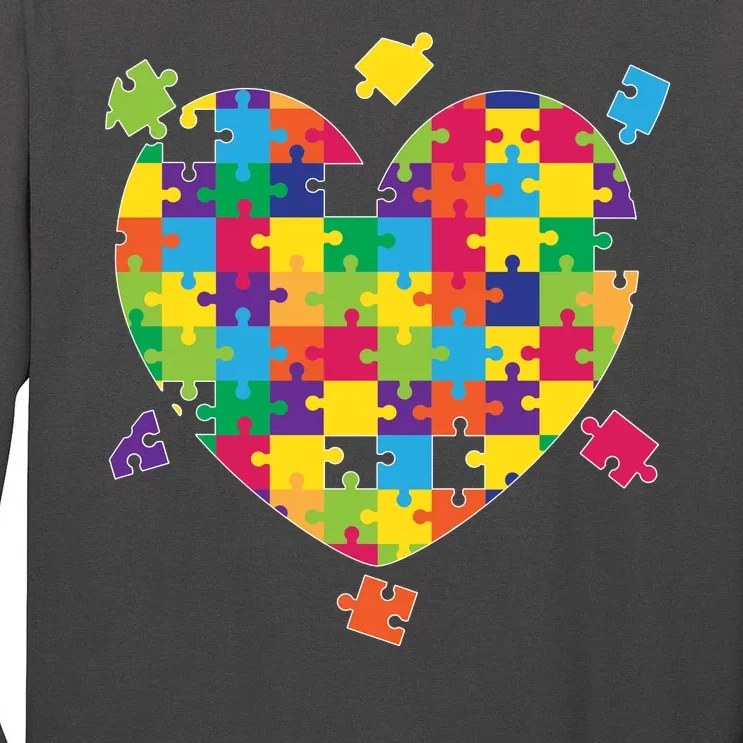 Cute Autism Awareness Rainbow Puzzle Pieces Heart Tall Long Sleeve T-Shirt