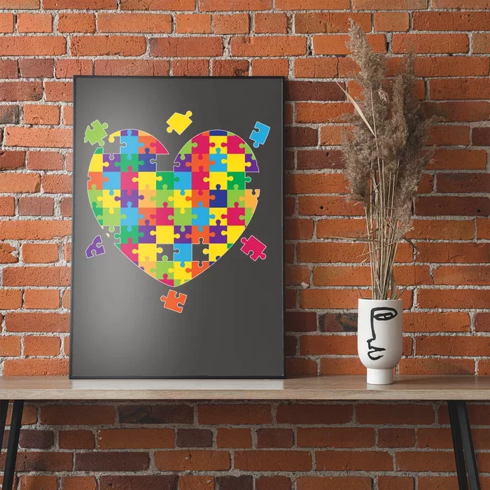 Cute Autism Awareness Rainbow Puzzle Pieces Heart Poster