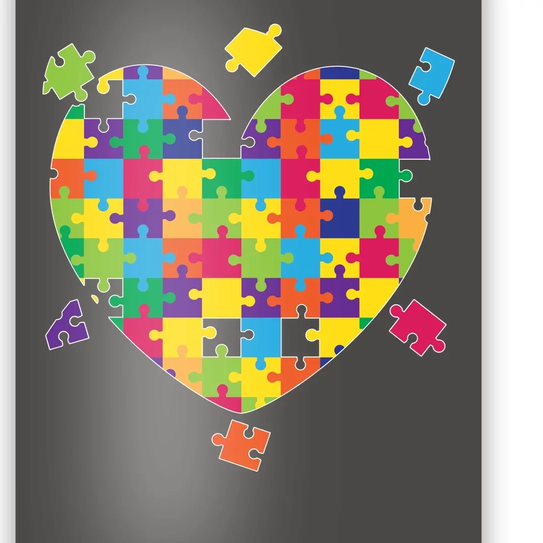 Cute Autism Awareness Rainbow Puzzle Pieces Heart Poster