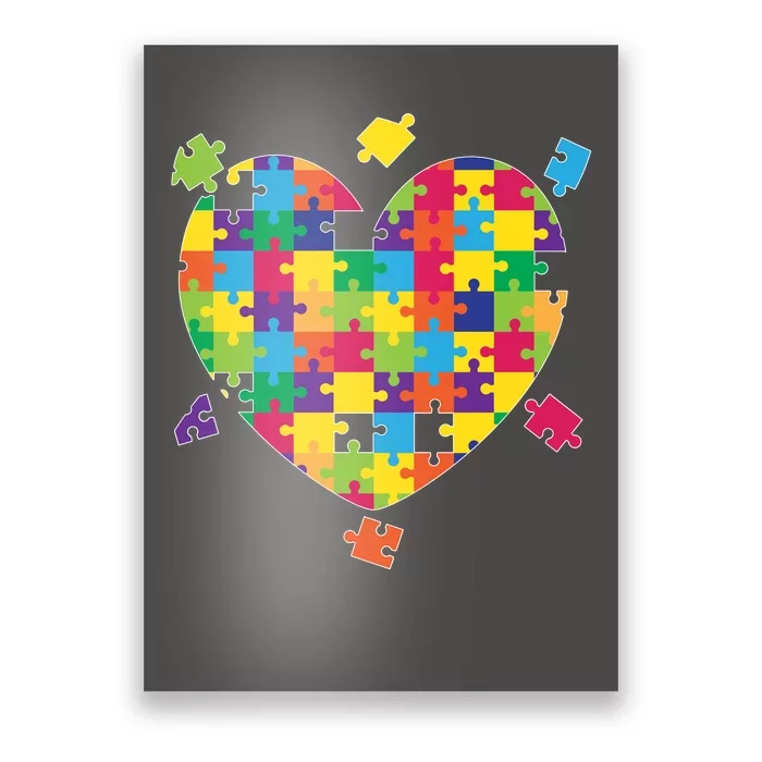 Cute Autism Awareness Rainbow Puzzle Pieces Heart Poster