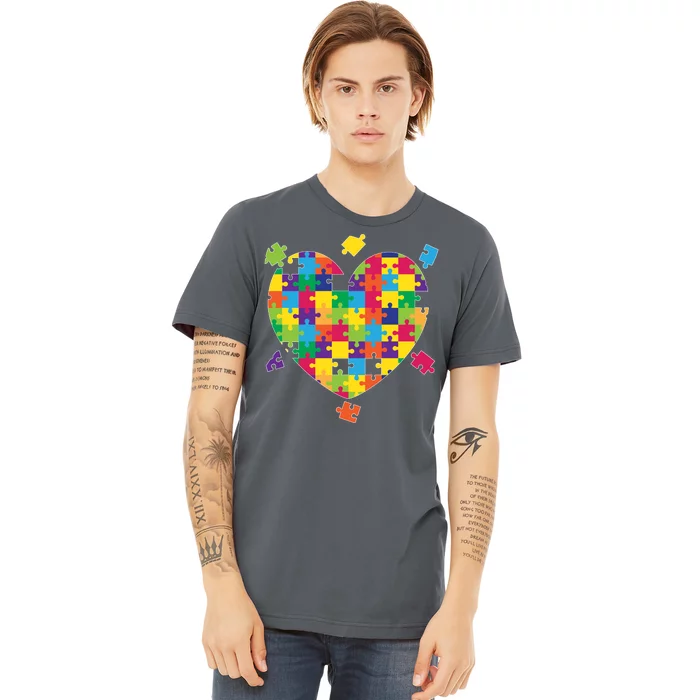 Cute Autism Awareness Rainbow Puzzle Pieces Heart Premium T-Shirt