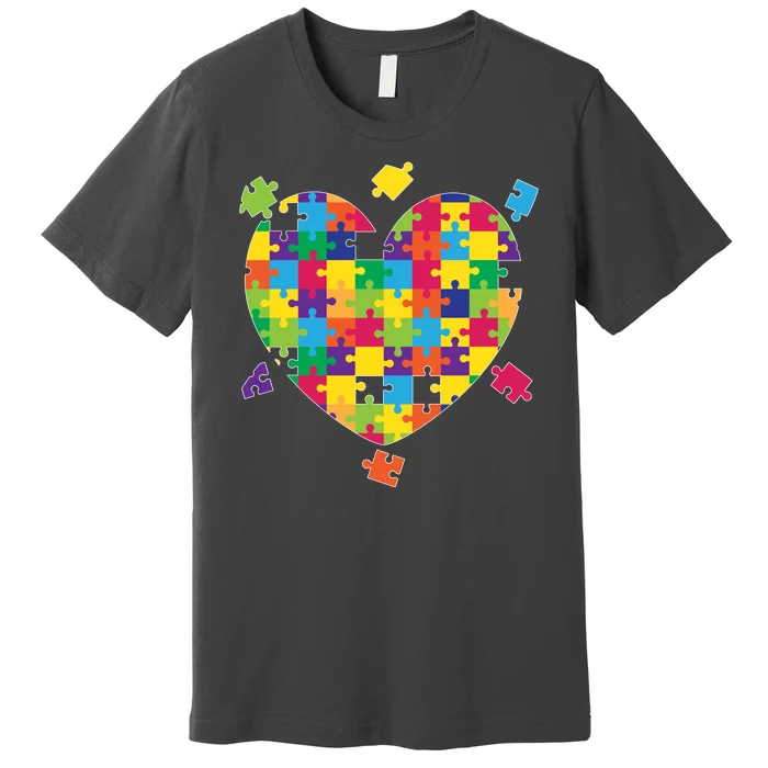 Cute Autism Awareness Rainbow Puzzle Pieces Heart Premium T-Shirt