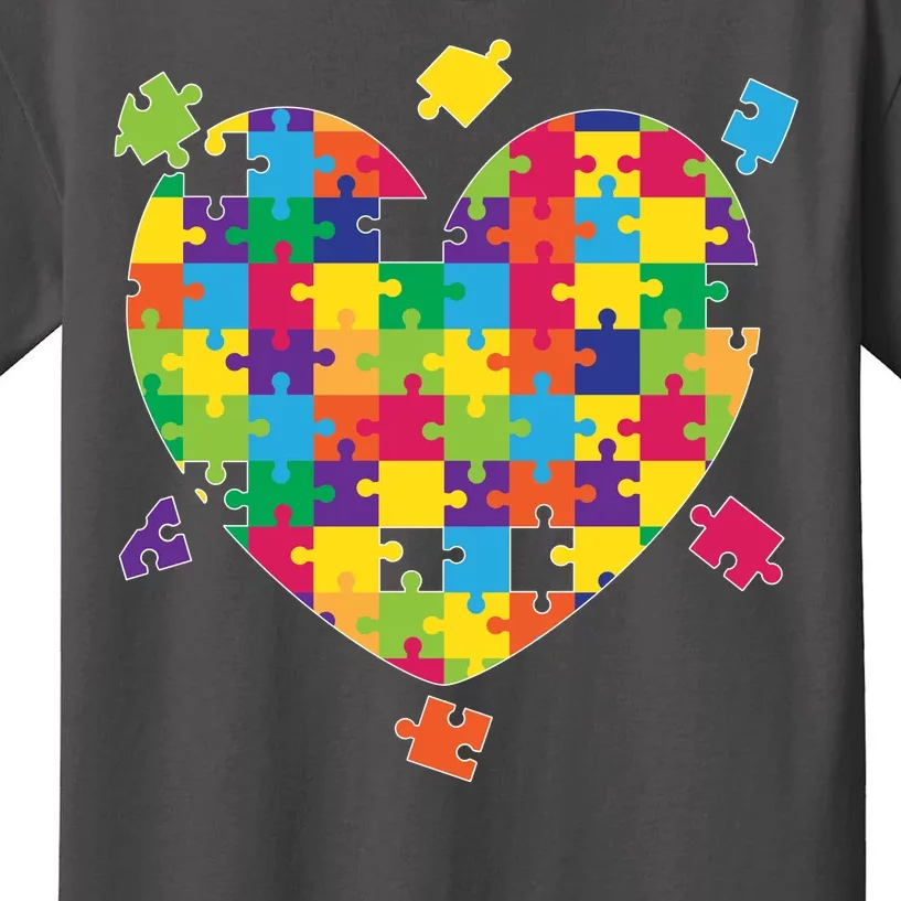 Cute Autism Awareness Rainbow Puzzle Pieces Heart Kids T-Shirt