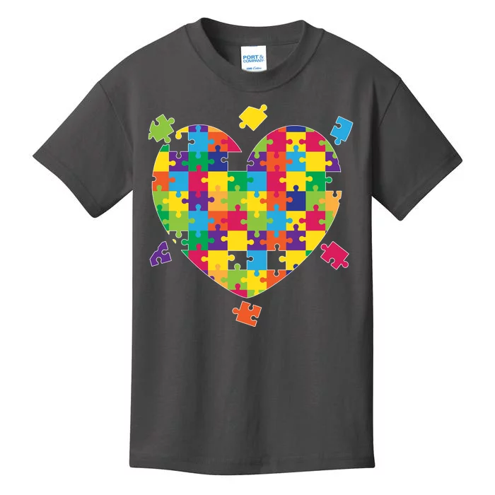 Cute Autism Awareness Rainbow Puzzle Pieces Heart Kids T-Shirt