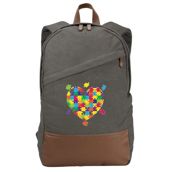 Cute Autism Awareness Rainbow Puzzle Pieces Heart Cotton Canvas Backpack