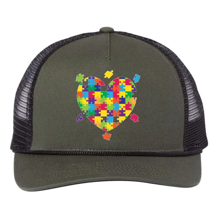 Cute Autism Awareness Rainbow Puzzle Pieces Heart Retro Rope Trucker Hat Cap