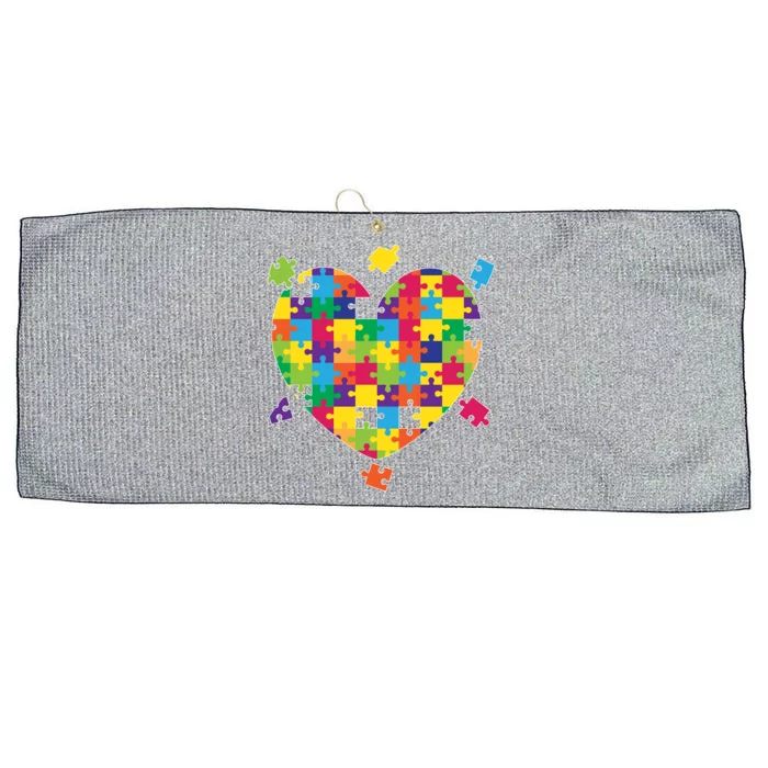 Cute Autism Awareness Rainbow Puzzle Pieces Heart Large Microfiber Waffle Golf Towel