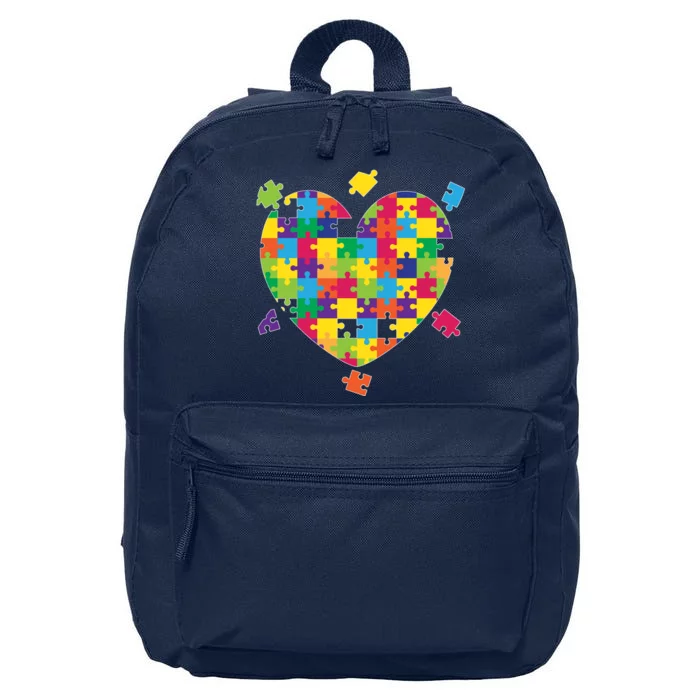 Cute Autism Awareness Rainbow Puzzle Pieces Heart 16 in Basic Backpack