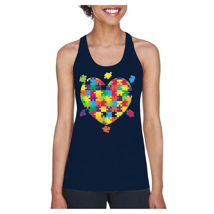 Cute Autism Awareness Rainbow Puzzle Pieces Heart Women's Racerback Tank