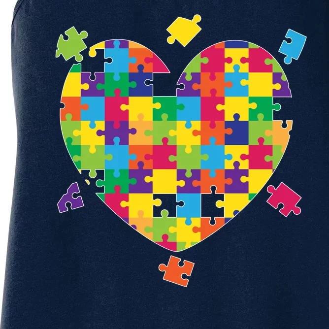 Cute Autism Awareness Rainbow Puzzle Pieces Heart Women's Racerback Tank