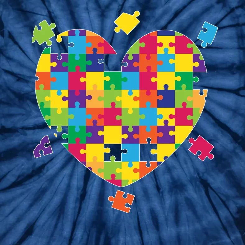 Cute Autism Awareness Rainbow Puzzle Pieces Heart Tie-Dye T-Shirt