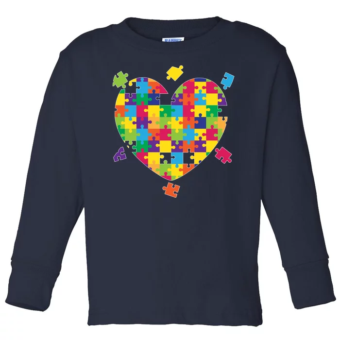 Cute Autism Awareness Rainbow Puzzle Pieces Heart Toddler Long Sleeve Shirt