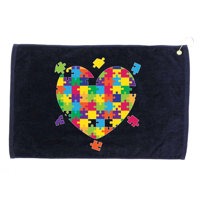 Cute Autism Awareness Rainbow Puzzle Pieces Heart Grommeted Golf Towel