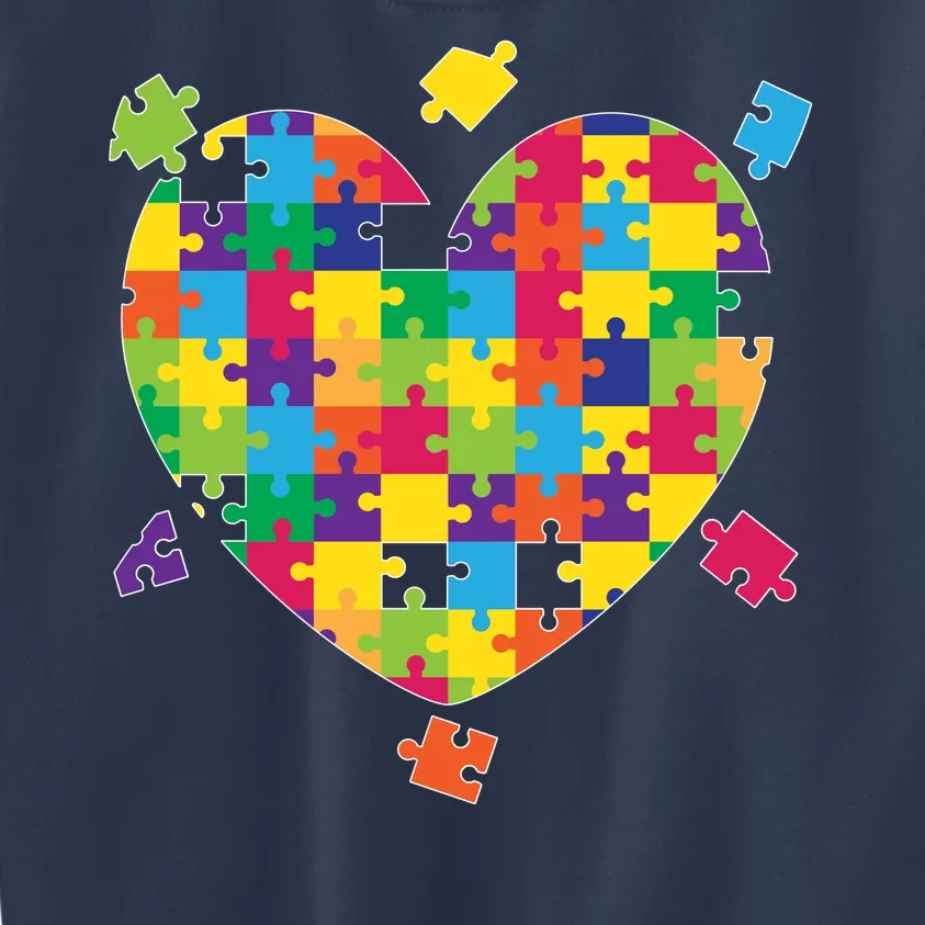 Cute Autism Awareness Rainbow Puzzle Pieces Heart Kids Sweatshirt