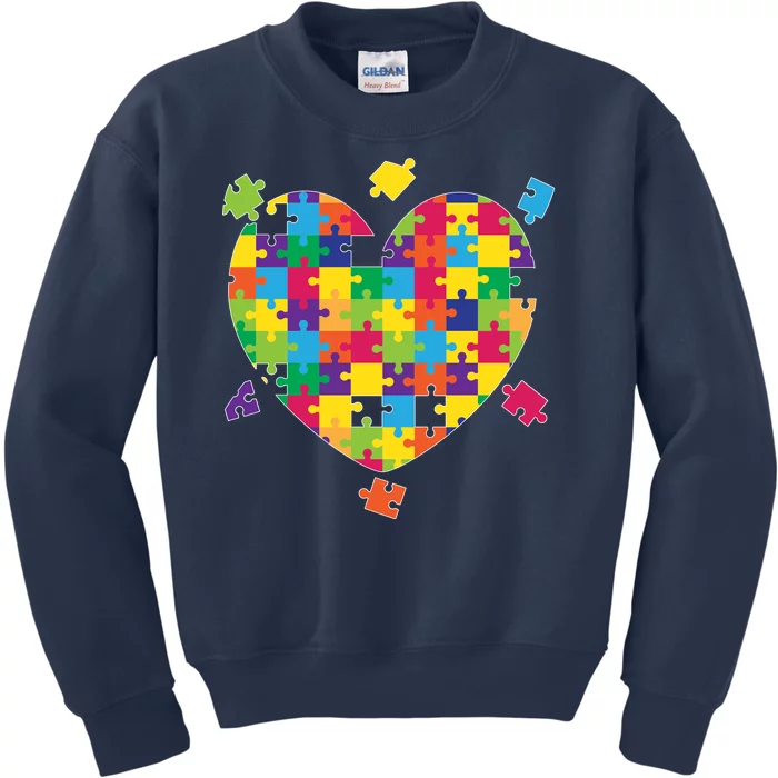 Cute Autism Awareness Rainbow Puzzle Pieces Heart Kids Sweatshirt