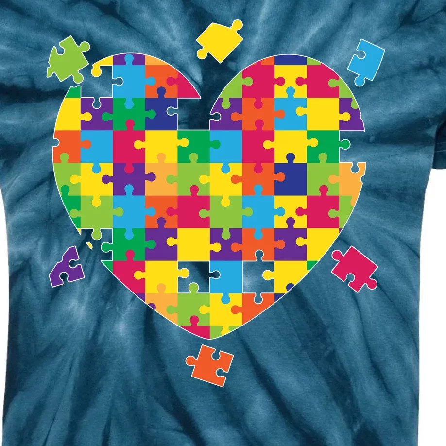 Cute Autism Awareness Rainbow Puzzle Pieces Heart Kids Tie-Dye T-Shirt