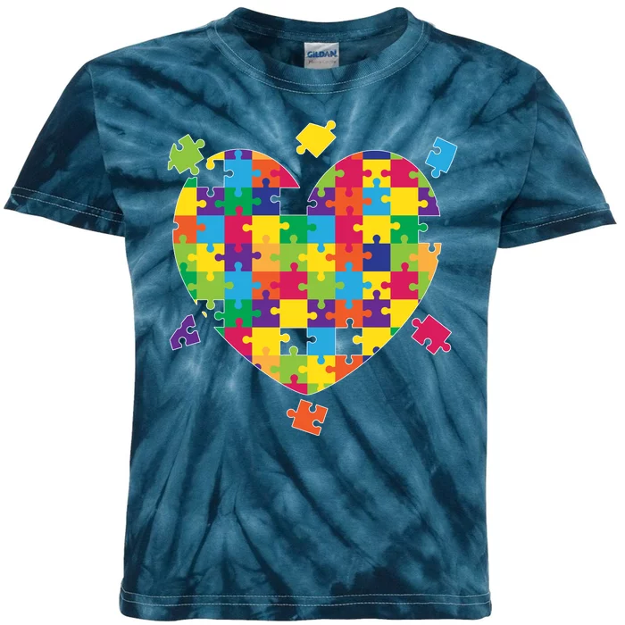 Cute Autism Awareness Rainbow Puzzle Pieces Heart Kids Tie-Dye T-Shirt