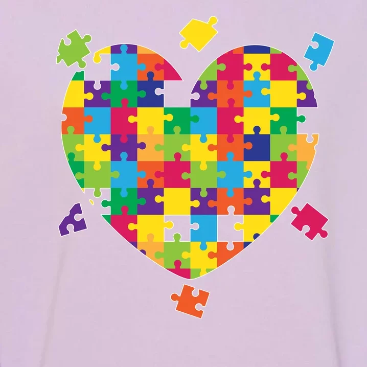 Cute Autism Awareness Rainbow Puzzle Pieces Heart Garment-Dyed Sweatshirt