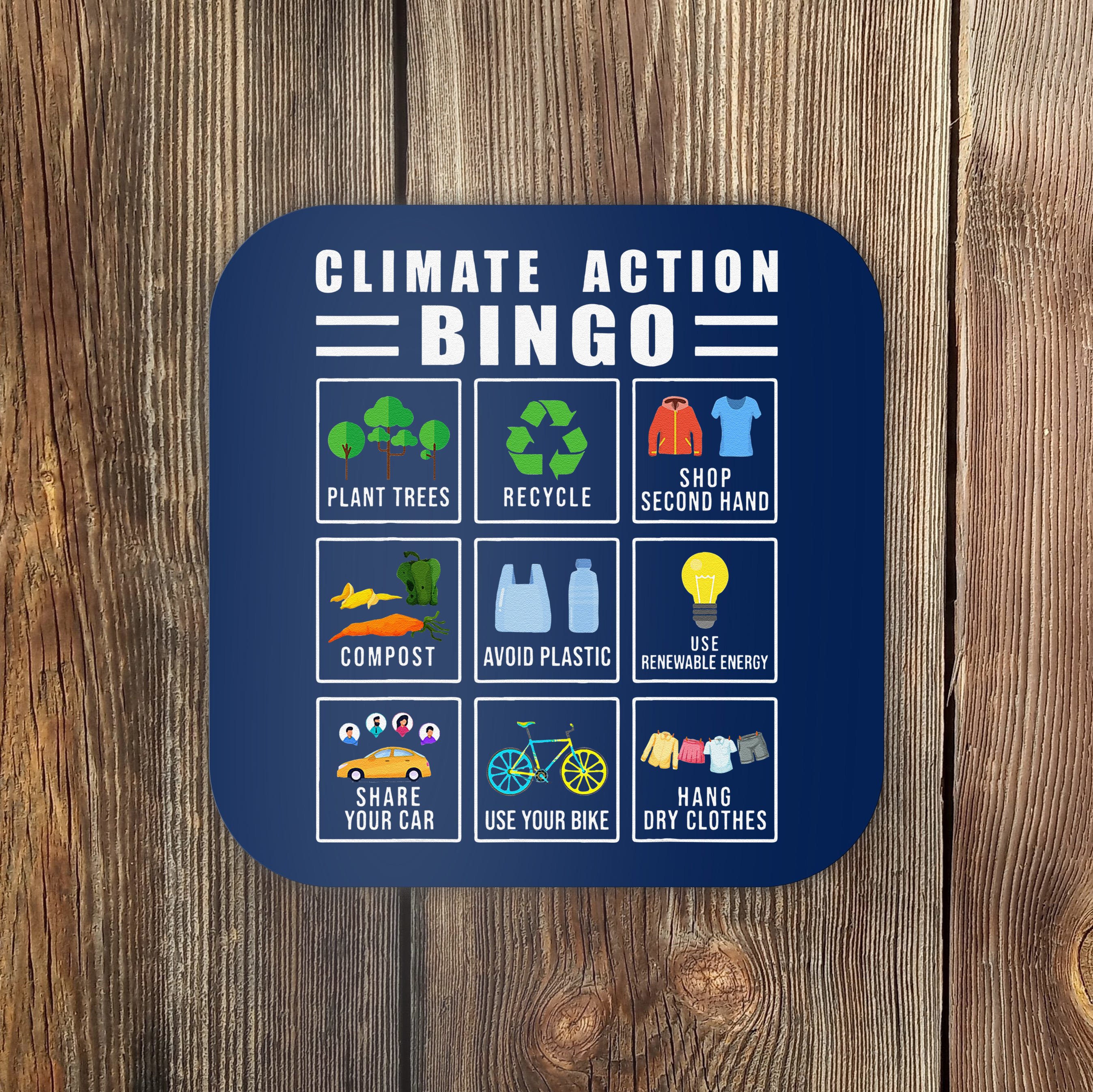 Climate Action Bingo Earth Day Climate Change Coaster TeeShirtPalace
